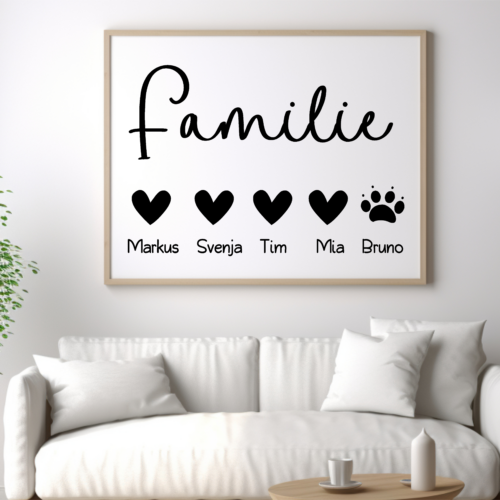 Familienposter, Familienbild zum Einzug Personalisiertes Geschenk für die Familie mit Namen Familienbild zur Geburt F005